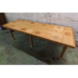 Scottish sycamore and beech blonde tone library or boardroom table in the style of David Linley, the