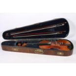 Antique violin having two-piece back, bears the label 'W Lenk, Frankfurt 1878, No19', in fitted case