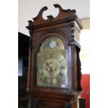 Antique longcase Grandfather clock, the brass dial by Bagnall Dudley with rolling moon phase,