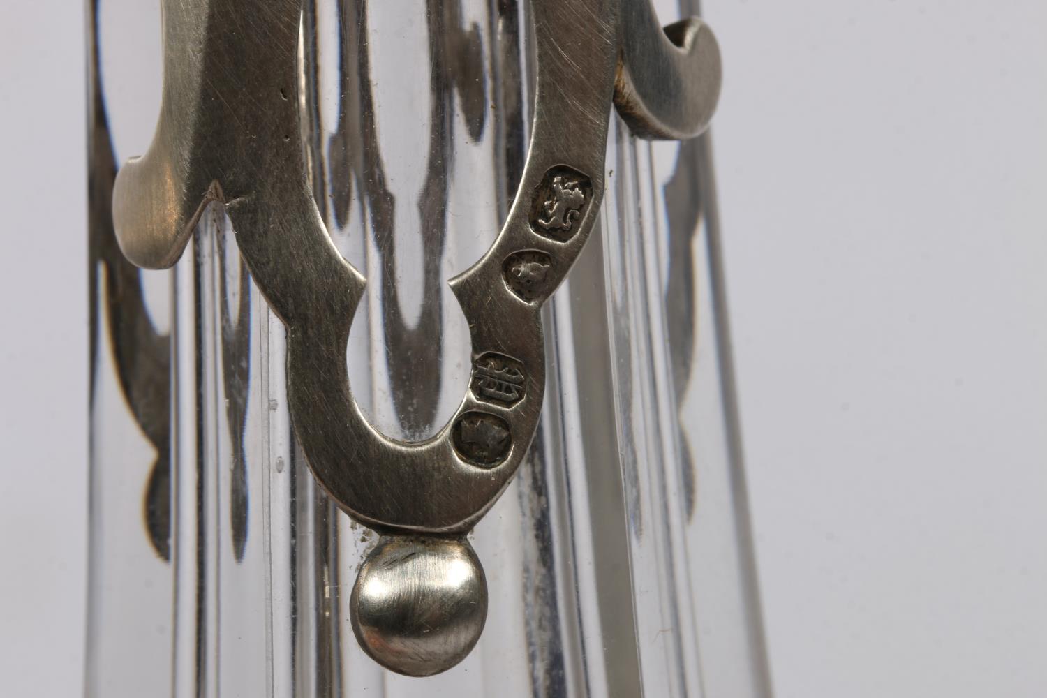 Victorian silver mounted cut and etched glass claret jug, the silver mounts modelled with fruits and - Image 5 of 9