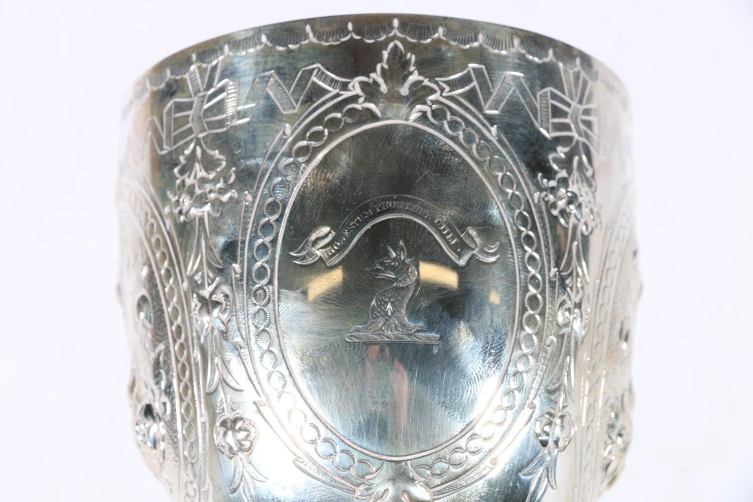 Oxford University Boat Club interest, a Victorian silver presentation chalice goblet with relief - Image 4 of 6