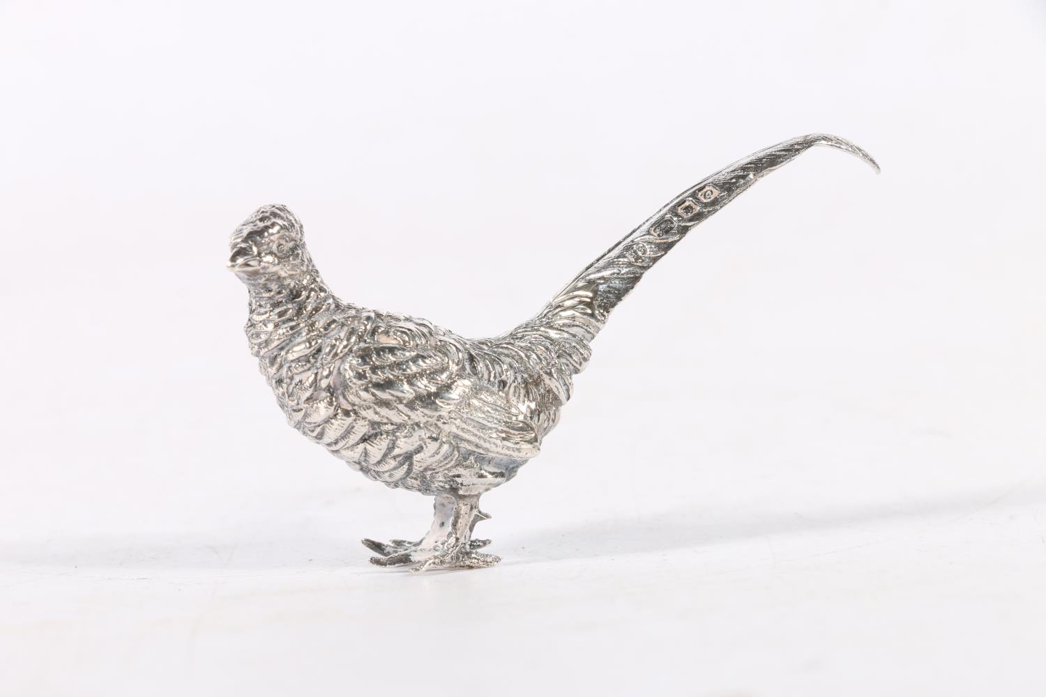 Contemporary silver miniature model of a pheasant by Edward Barnard & Sons Ltd, London, 1969, 7cm