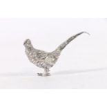 Contemporary silver miniature model of a pheasant by Edward Barnard & Sons Ltd, London, 1969, 7cm