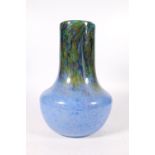 Moncrieff Glassworks of Perth, a Monart exhibition size mottled blue-green squat baluster art