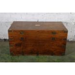 Victorian campaign style mahogany chest, the hinged top enclosing camphorwood interior, with brass