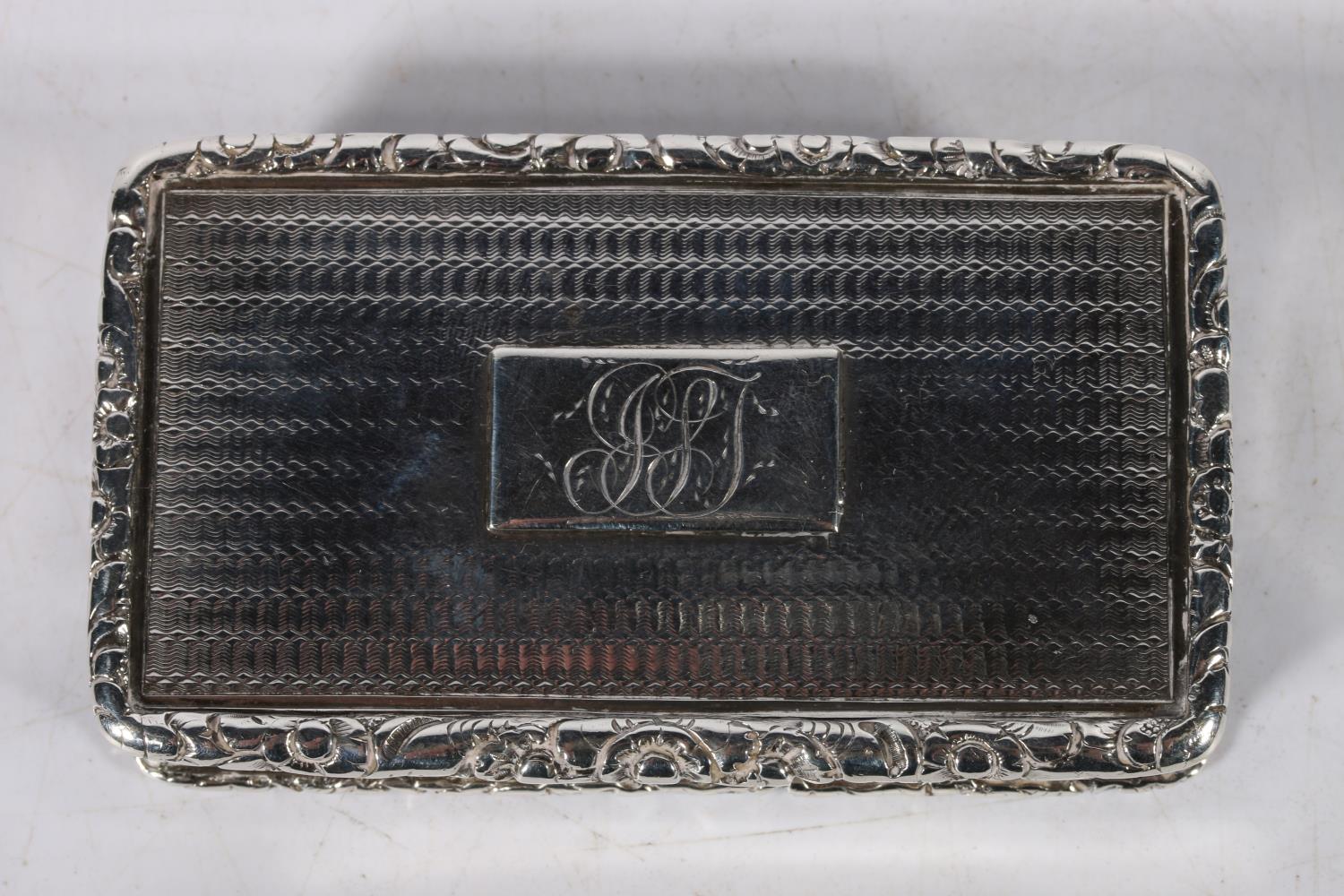 Early 19th century silver snuff box with engine turned decoration and floral rim by Nathaniel Mills, - Image 2 of 4