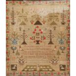 Victorian needlework sampler executed by 'Jane Christian aged ten years' decorated with urns of