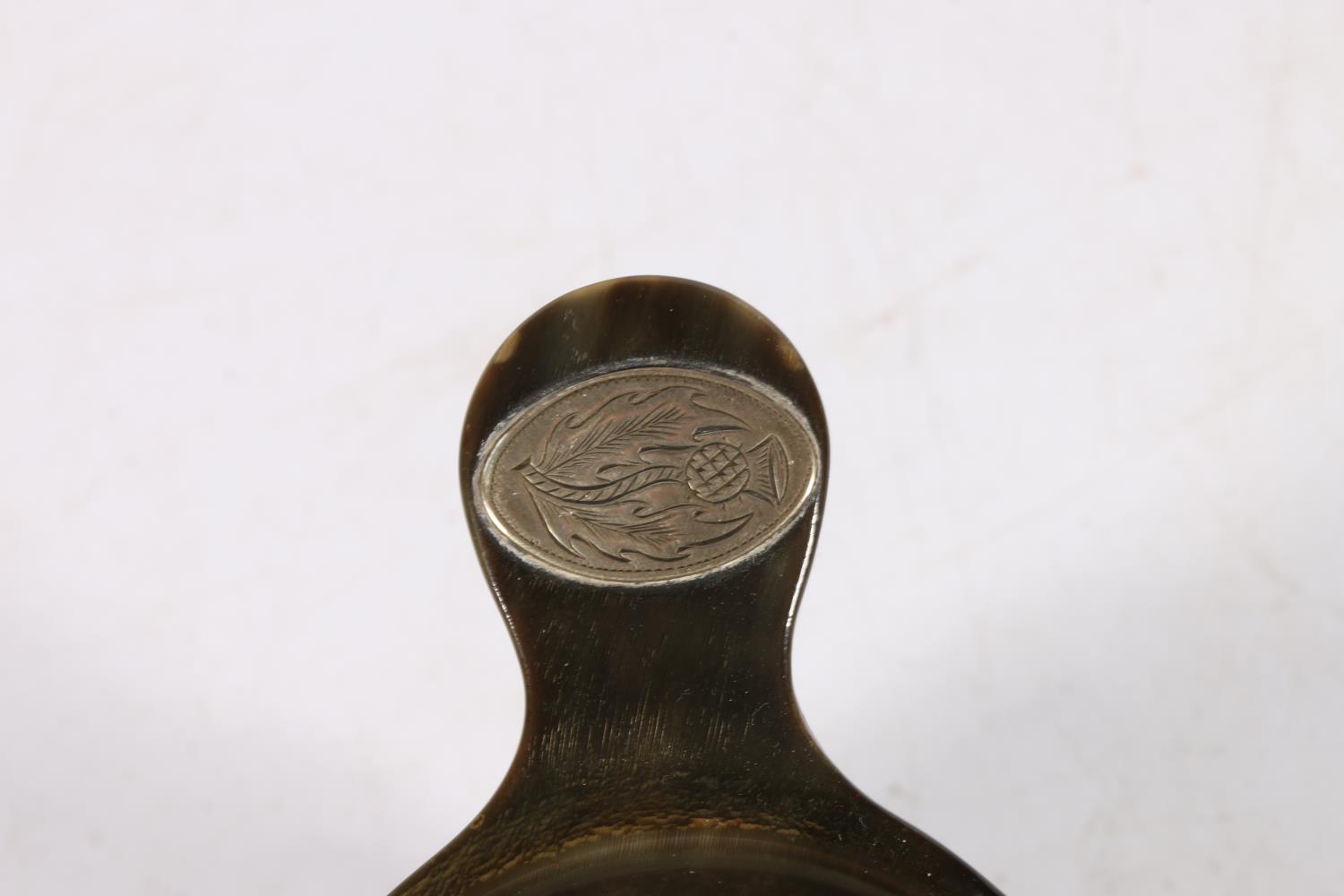 Antique Scottish silver mounted carved horn quaich, the handles inset with navette shaped silver - Image 3 of 3