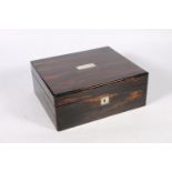 19th century coromandel combination writing slope work box, the plain top inset with mother-of-pearl