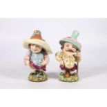 Two Royal Worcester porcelain figures of 'Mansion House Dwarf', one with purple backstamp, impressed