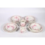 Meissen porcelain eleven piece 226a/33 Indian Painting 2 (Indische Malerei 2) pink and white tea