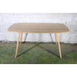 Ercol blonde tone model 382 type plank top dining table, 150cm long.