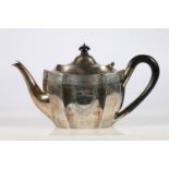 Victorian silver teapot of boat shape with Adam design influences by Martin, Hall & Co (Richard