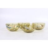 Set of four Moser glass finger bowls, the yellow bodies decorated with hand painted mayflies and