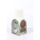 Troika of Cornwall, a studio pottery chimney vase with textured geometric decoration, signed to