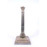 Antique silver plated Corinthian column table lamp with reeded column and stepped square base, no