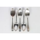 Set of five silver Old English pattern table spoons by   John Graham, Edinburgh, 1808, 319g gross.