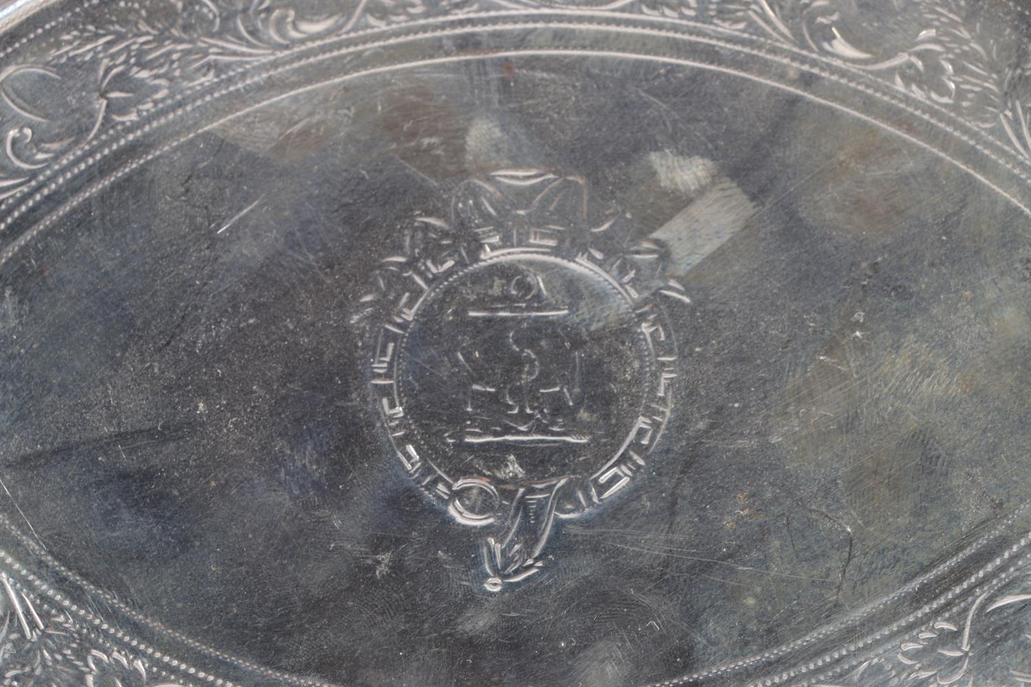 Georgian silver card tray of navette shape with engraved band of fruiting vines by Henry Chawner, - Image 2 of 4