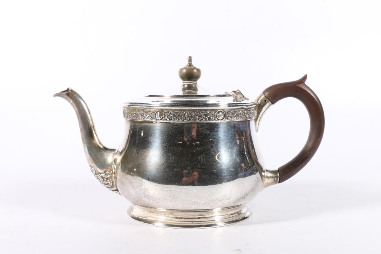 Elizabeth II silver teapot with Celtic band to the rim by Wakely & Wheeler, London, 1956, 734g