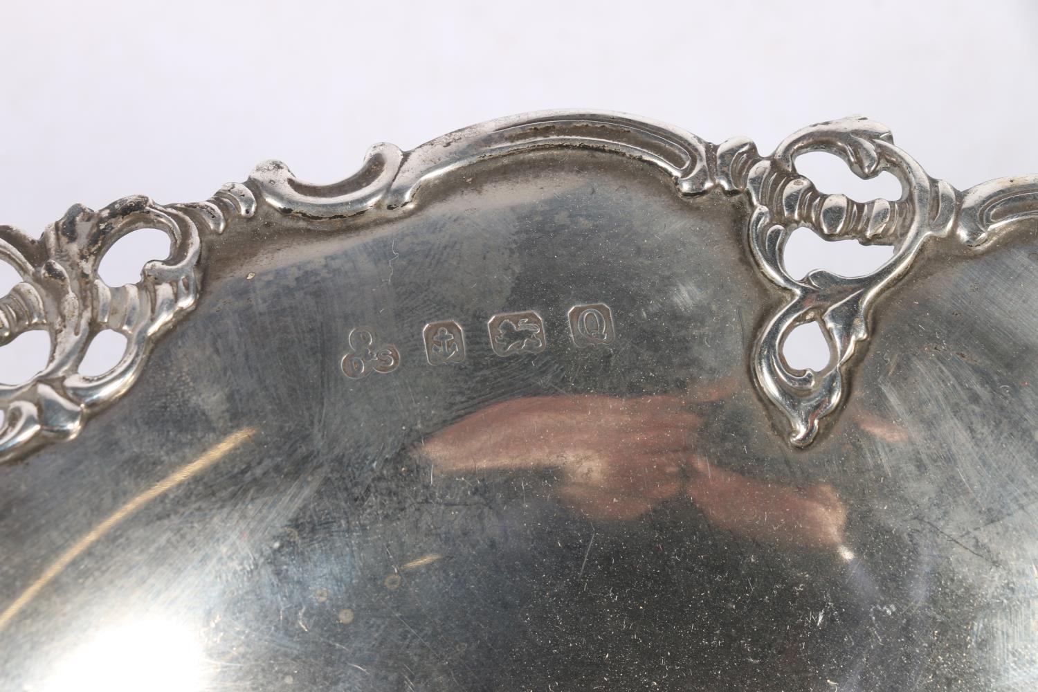 George VI silver pedestal bowl with C scroll and pierced ornamental rim by Davis, Duff & Son, - Image 2 of 3