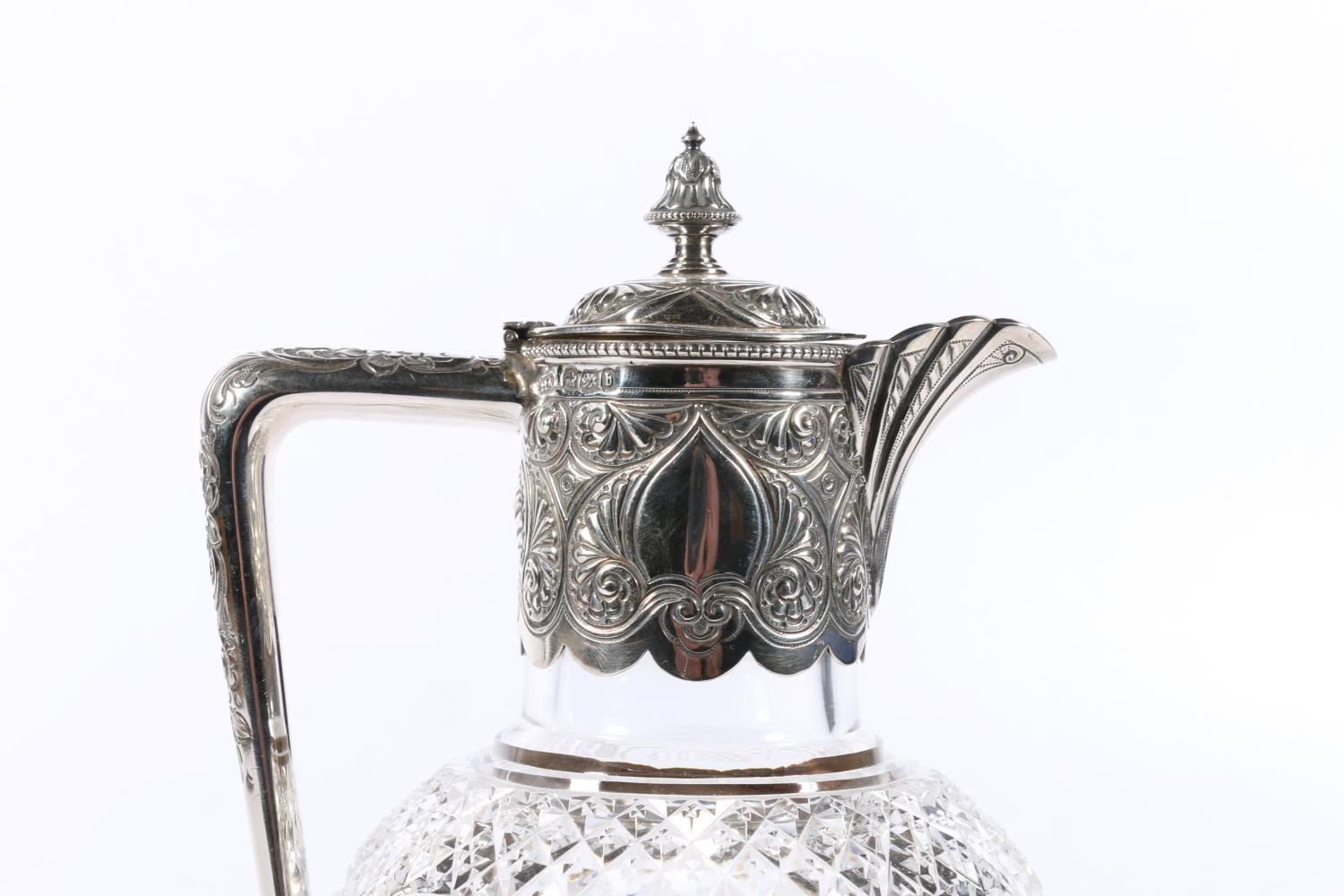 Victorian silver mounted cut glass claret jug by Atkin Brothers, Sheffield, 1894, 24cm tall. - Image 2 of 3