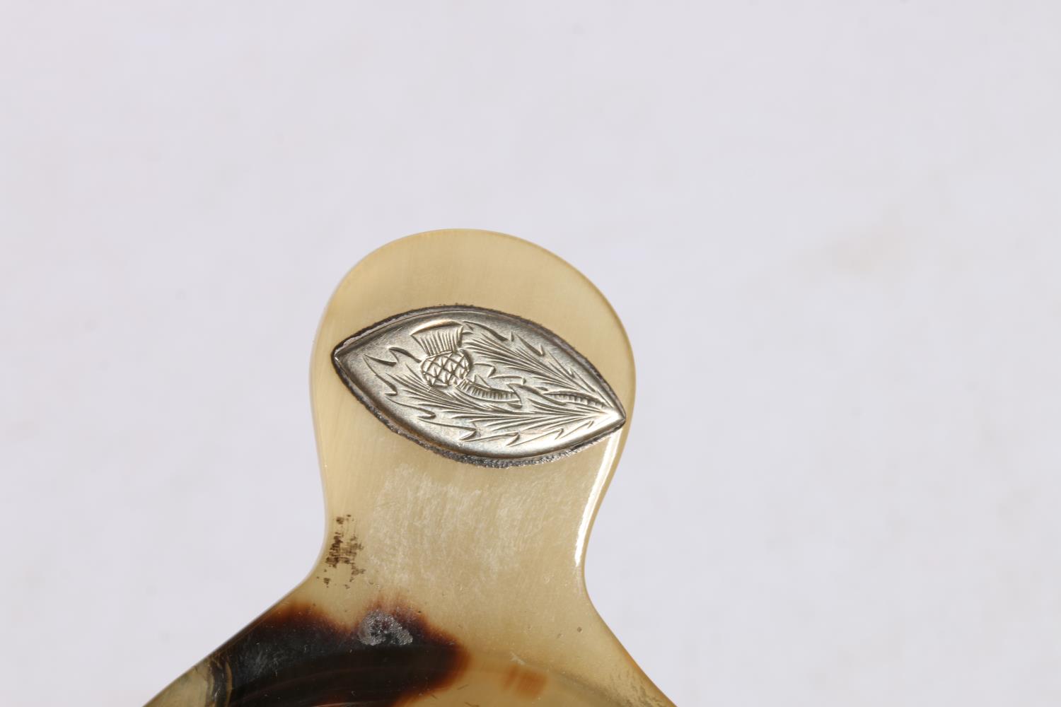 Antique Scottish silver mounted carved horn quaich, the handles inset with navette shaped silver - Image 3 of 4