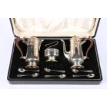 George V silver cafe au lait set by Charles S Green & Co Ltd, Birmingham, 1929, 600g gross in fitted