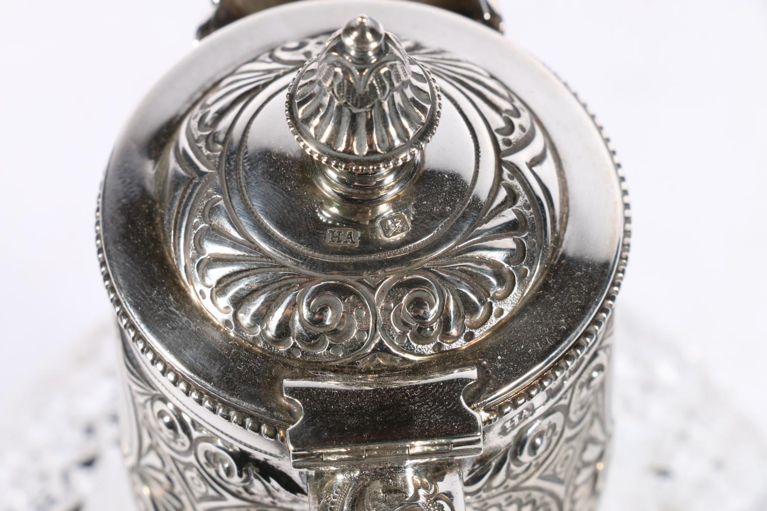 Victorian silver mounted cut glass claret jug by Atkin Brothers, Sheffield, 1894, 24cm tall. - Image 3 of 3