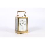 French brass repeater carriage clock with lever escapement, the dial with alarm subsidiary, 17cm