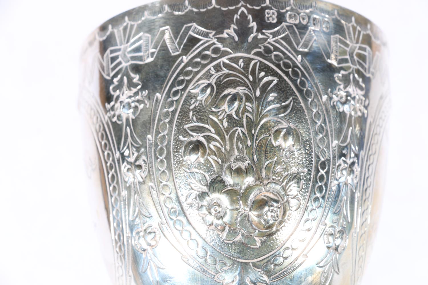 Oxford University Boat Club interest, a Victorian silver presentation chalice goblet with relief - Image 3 of 6