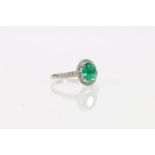 Platinum emerald and diamond ring, hallmarks for Edinburgh, maker's mark 'ME', retailed by