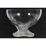 Lalique of France, a clear and frosted glass 'Igor' caviar bowl, raised on dolphin supports,