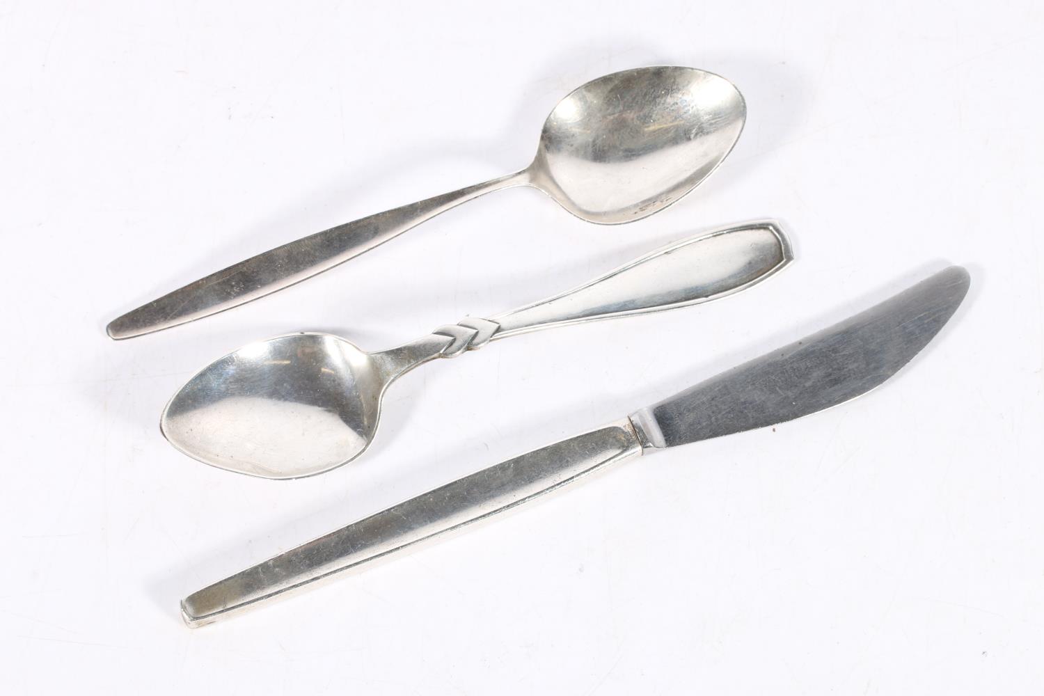 Danish silver tablespoon by Georg Jensen of Denmark, 18cm long, a Danish silver tabelspoon by