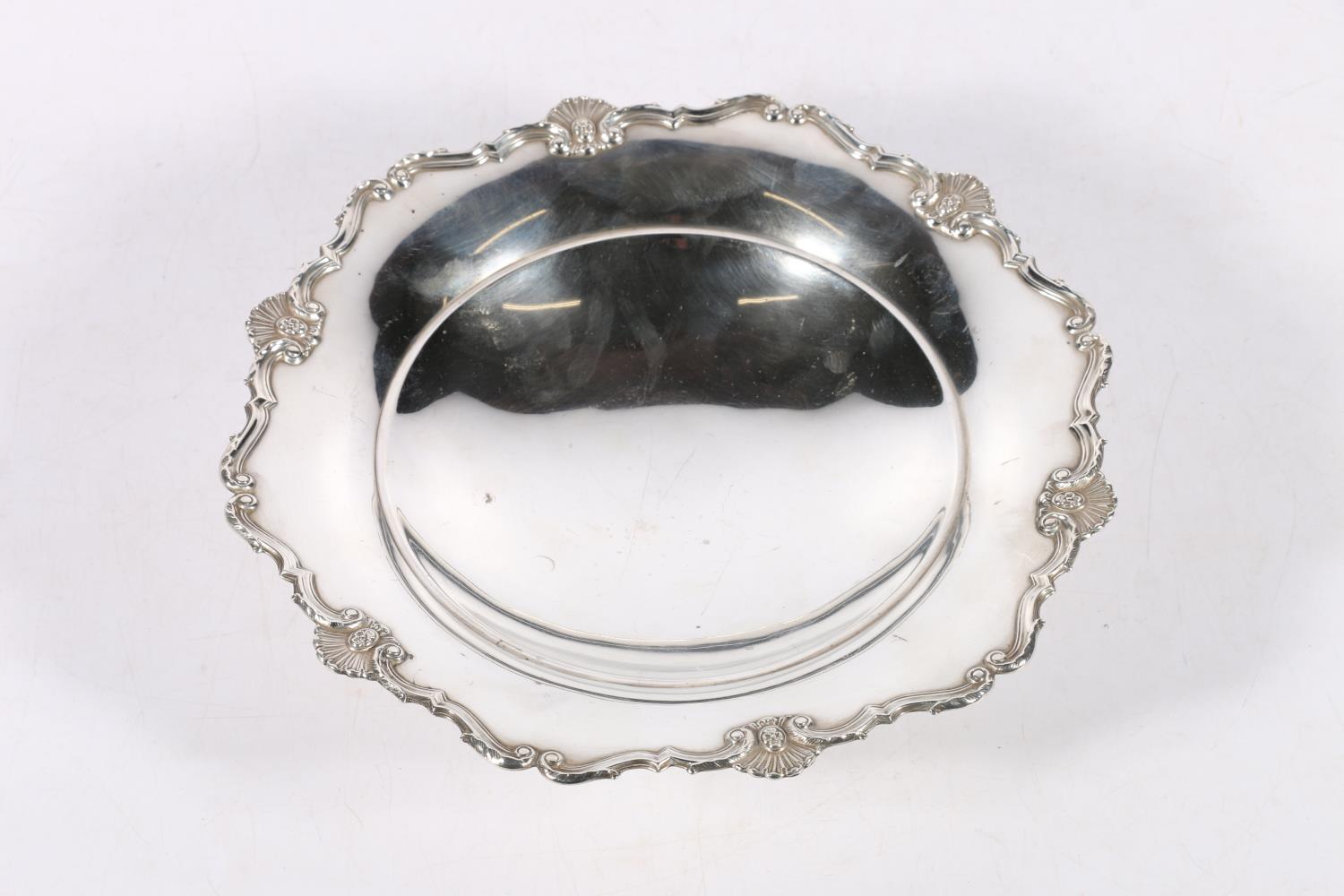 George VI silver pedestal bowl with scallop shell and C scroll edge by Adie Brothers Ltd,