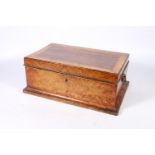 19th century burr walnut work box, the crossbanded top opening to reveal a fitted interior with lift