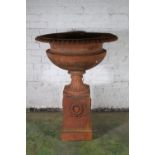 Large terracotta garden urn of neoclassical design, 125cm tall.