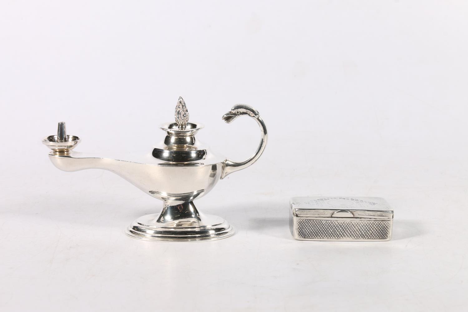 Elizabeth II silver table lighter in the form of an Aladdin's lamp by Adie Brothers Ltd, Birmingham,