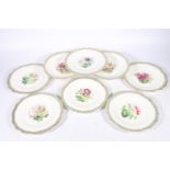 English 19th century eight-piece dessert set with painted botanical centres, impressed anchor in