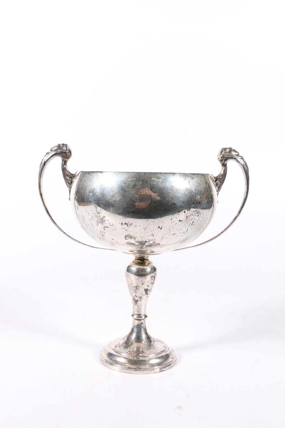 George V silver twin handled chalice cup by H Phillips of Aldershot, London, 1924, 17.5cm tall,