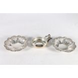 Pair of pierced silver bon bon dishes by Charles Horner Ltd, Birmingham 1925 and a contemporary