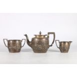 Victorian silver three-piece tea service decorated in high relief with signs of the Zodiac by Walker
