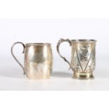 Victorian silver christening mug with relief floral design by   Daniel & Charles Houle, London,