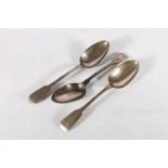 Set of three fiddle pattern silver tablespoons by James Barber, George Cattle II and William