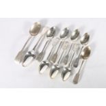 Set of six Victorian silver fiddle with shell pattern dessert spoons by Thomas Smily, London 1845, a