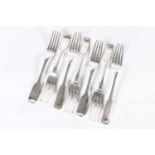 Scottish silver table forks to include three fiddle pattern table forks by William Cunningham,