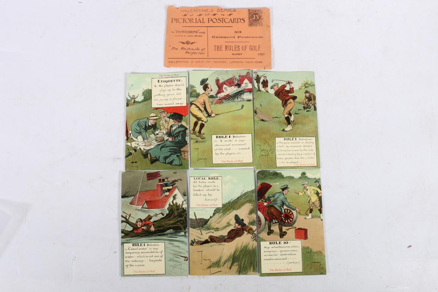 Valentine's of Dundee 'The Rules of Golf' set of six postcards in original envelope. The original