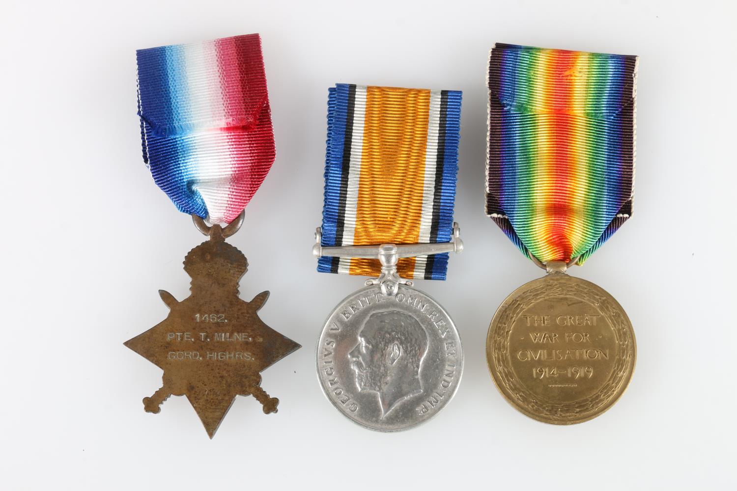 Medals of 1462 Private Thomas Milne of the 5th Battalion Gordon Highlanders comprising WWI British - Image 2 of 2