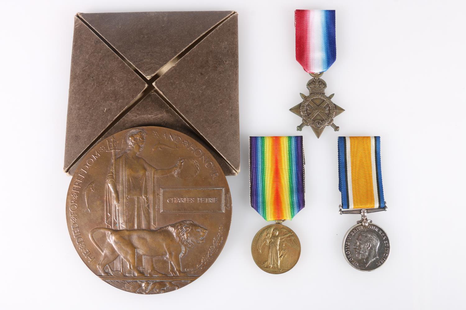 Medals of 3-6863 Private Charles Petrie of the 10th Battalion Gordon Highlanders comprising WWI
