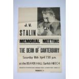British Soviet Friendship Society, a vintage poster advertising the Stalin Memorial Meeting held