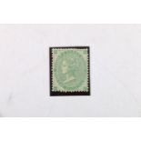 GB QV Queen Victoria 1s shilling green unmounted mint, plate 1, corner letters HG, watermark